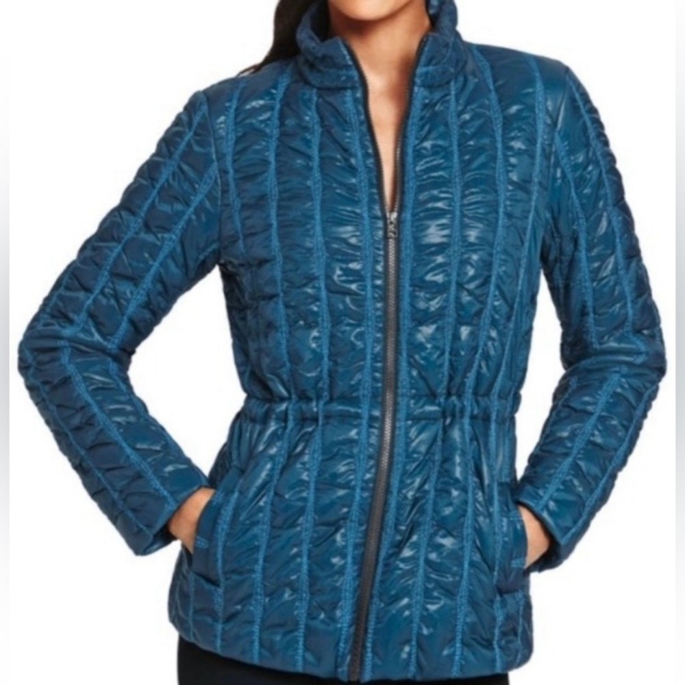 Cabi Poseidon Puffer 914 Teal Blue Zip‎ Up Mock Neck Outdoor Jacket - Size Small